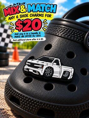 White Trokiando Lowrider Truck Croc Shoe Charm Custom Pickup Sport Jibbitz Style